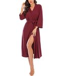 Women Kimono Robes Lightweight Cotton Long Robe Knit Bathrobe Soft Sleepwear V-Neck Loungewear for Women Burgundy dark L