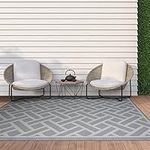 ICustomRug Outdoor Rug Mat- Contemporary Border and Braided Taupe Motif 5'X8' Reversible Picnic and Beach Area Rug, Perfect for Patio, Camping, Sunroom, and Any Outdoor Space