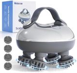 Portable Electric Scalp Massager - Rechargeable IPX7 Waterproof Heated Scalp Massager w/ 100 Kneading Nodes, 3 Speed Modes, 2 Massage Styles, 8 Claws for Scalp/Body Massage & Face Cleaning (Silver）