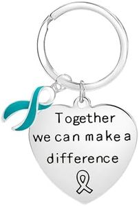 25 Pack Teal Ribbon Heart Key Chains - Sterling Silver Bulk Key Rings - Ideal for Ovarian Cancer, Sexual Assault, PTSD, Anxiety, Fragile X, & Substance Abuse Awareness - 1.5" Keychain Holders
