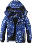 OHSNMAKSL Boy's Waterproof Ski Jacket Warm Winter Snow Coat Kids Fleece Snowboarding Jackets Thick Hooded Windproof Coats, Snow/Blue, 8-9