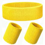 Mr.Convenient 3 Pcs Sweatbands Set,Cotton Terry Cloth Sports Headband and Wristband for Working Out,Tennis,Gymnastics,Baseball,Basketball,Football,Gym Exercise(Yellow)