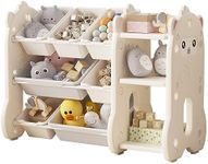 KZOBYD Kids Toy Organizer with Shelf, Kids Toy Shelf with 2 Large&5 Small Storage Bins, Children's Storage Cabinet with Storage Ports Toy Organizer for Kids Room Playroom (Beige, 95 * 36 * 66cm)