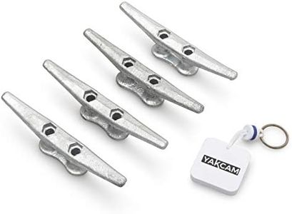 Cleat YAKCAM 6 Inch, 14.5cm Galvanized Steel Boat Cleat Dock Cleat, 4 Pack Set 6" Rope Cleat Complete with Floating Keychain, Iron Marine Mooring Accessories or Home Decor