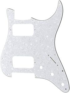 Musiclily Pro 11 Holes Round Corner HH Strat Pickguard 2 Humbuckers for American/Mexican Fender Standard Stratocaster Electric Guitar, 4Ply White Pearl