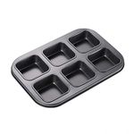 Elesinsoz 6 Cup Brownie Bar Pan Square Muffin Cupcake All Edge Corner Individual with Dividers Nonstick Cornbread Mini Small Bread Loaf Meatloaf Cake Baking Tin Mold Tray for Toaster Oven Air Fryer