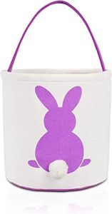 Jengys Easter Bunny Basket Bag For Kids Adults Canvas Cotton Carrying Gift and Eggs Hunt Bag Fluffy Tails Printed Rabbit Canvas Toys Bucket Tote (Purple)