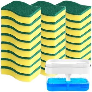 AIDEA Éponge à récurer Robuste - 24 unités, Distributeur de Savon à Vaisselle pour Cuisine, 2 en 1 avec Distributeur de Savon et Porte-éponge pour Salle de Bain, comptoir, évier - 25 oz