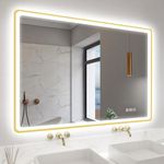 STARLEAD 1000x700 mm Gold-Bathroom-Mirror-with-LED-Lights, LED-Bathroom-Mirror-Wall-Mounted with Bluetooth, Anti-fog, 3 Colours Dimmable, Memory Function, IP44, Tempered Glass, Horizontal/Vertical