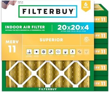 Filterbuy 20x20x4 Air Filter MERV 11 Superior Pet & Allergy Defense (6-Pack), Electrostatic Pleated HVAC AC Furnace Filters Replacement, Made in USA (Actual Size: 19.50 x 19.50 x 3.63)