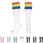 NEWZILL Medical Compression Socks for Women and Men Circulation 20-30 mmHg Best Compression Stockings for Running Athletic Travel Flight Nurses White/Rainbow