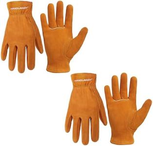 HANDLANDY 2 Pairs Kids Genuine Leather Work Gloves for ages 3-11, Children Gardening Gloves for Boys, Girls (Medium (for age 5-7), Orange)