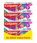 Colgate Kids Toothpaste Multipack 3+ Years 4 x 50ml – Gentle Toothpaste for Kids – Contains Dentist-Recommended Level of Fluoride – Maximum Cavity Protection – 4X Stronger Enamel*