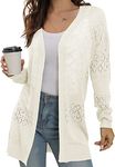 GRECERELLE Women's Casual Lightweight Cardigan Long Sleeve Open Front Crochet Sweater Sun Protection Cover Ups White-S