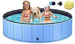 COZII Dog Paddling Pool Foldable, Portable Swimming Pool for Pets and Kids - Dog Pool Large with 6mm PP Board and Hard PVC, Non-Slip Dog Bathtub with Bath Brush, 120 x 30cm