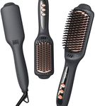 LANDOT Hair Straightener Brush Heated Straightening Brush: Negative Ion Ceramic Straightener Brush - Hot Flat Iron Brush for Smooth Frizz-Free Hair - Dual Voltage Anti-Scald Fast Heating