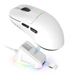 AJAZZ AJ159 P SUPERLIGHT Wireless Gaming Mouse with Magnetic Charging Dock, Ultra-Light 56g, Pixart PAW3395 Sensor, 26000 DPI, 2.4Ghz/Wired, 6 Programmable Buttons, 200Hrs Battery, for PC/MAC (White)