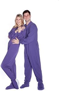 Big Feet Pjs Purple Jersey Knit Adult Footed Pajamas with Onesie Butt Flap M