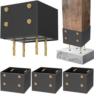 6x6 Post Base for Concrete 4PCS, Heavy Duty Black Coated 6x6 Post Bracket Anchor Base for Deck Pergola Patio Gazebo Porch (Included Screws)