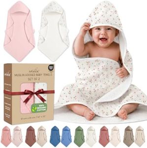 infancie Organic Cotton Muslin Baby Hooded Towels - 32x32 Inch, 2 Pack Newborn Bath Towels for Boys & Girls, Soft & Absorbent Bath Set (Blush & Ivory Floral)