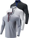 3 Pack: Men's Quarter 1/4 Zip Pullover Long Sleeve Workout Jackets, Athletic Dry Fit Running Shirts, Black/White/Gray, XL