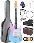 Leo Jaymz Beginner Electric Guitar Complete Kit with Portable Amp, Padded Gig Bag & Full Accessories, Maple Neck SSS Pickups(Pink-Blue Fade)