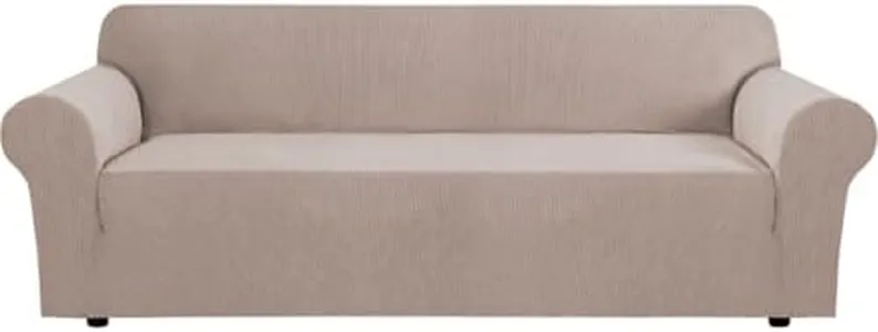 H.VERSAILTEX Stretch Extra Large Sofa Covers Sofa Slipcovers for Living Room Feature Thick Checked Jacquard Fabric with Elastic Bottom, Sofa X-Large - Sand