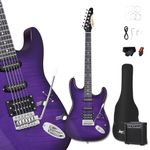 Leo Jaymz 39 Inch Full Size Electric Guitar Kit Electric Guitar Beginner Kits - 20W Amplifier，Digital Tuner，Carring Bag，Shoulder Strap,Connecting Cable (Violet Flame）