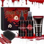 CHASPA Fake Blood SFX Makeup Kit - Coagulated Blood Gel, Blood Splatter, Stage Blood, Stipple Sponge, Realistic Special Effect Makeup kit for Zombie Vampire Monster Halloween Costume