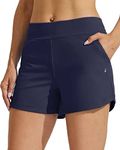 Willit Women's 3.5 inch Swim Board Shorts Swimming Bottoms Tummy Control Beach Shorts with Liner Navy Blue L