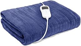 Luxor Washable Heated Electric Throw Rug Coral Fleece Snuggle Blanket Winter (Blue)