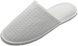 Travelwell Closed Toe Waffle Spa Slippers Bulk Hotel Unisex Slippers for Women and Men 12 Pairs per Case White