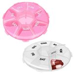 Sibba Pill Organizer Medicine Box Case Weekly Container 2 PCS Cute Round Daily Supplement 7 Day Small Individual Lids Slots Travel Dispenser Monthly Medication Holder Compartments