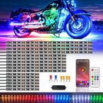 16PCS Chasing Effect Motorcycle RGB LED Lights Kit with APP/RF Remote Brake Turn Signal, Dreamcolor Motorcycle LED Underglow Light Strips kit Multi Color Underbody 12v Waterproof for Harley Honda