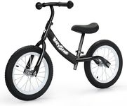 bicystar 14 Inch Balance Bike for Kids 3-7 Year Old, Kids Bike with No Pedals, Air Rubber Tires, Adjustable Height, Foot Rest, Pedalless Kids Bicycle Boys, Girls (Black)