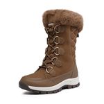 DREAM PAIRS Women's Waterproof Winter Snow Boots, Warm Comfortable Faux Fur Insulated Non-Slip Outdoor Lace-Up Mid Calf Booties, Tan, 9.5