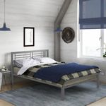 Metal Full Size Bed Frame Platform Bedroom Furniture Headboard Kids Silver NEW