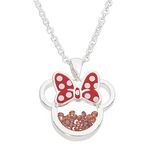 Disney Birthstone Women and Girls Jewelry Minnie Mouse Silver Plated Shaker Pendant Necklace, 18+2" Extender Mickey's 90th Birthday Anniversary