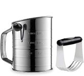 3 Cup Flour Sifter Stainless Steel,4 Wire Agitator Rotary Hand Crank Professional Pastry Cutter-Dough Blender Included