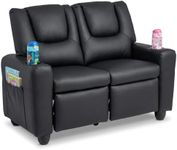 Costzon 2-Seater Kids Recliner, PU Leather Kids Loveseat w/2 Cup Holders & 2 Side Storage Pockets, Toddler Lounge Sofa Chair Couch w/Adjustable Backrest & Footrest for Girls & Boys 3+ Years Old Gifts