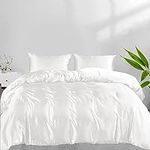 LINENWALAS 100% Organic Bamboo Single Duvet Cover Set, Silk Duvet Cover Sets for Single Size Bed 140x200 cm, Zipper Closure and Corner Ties, Soft, Cooling Bedding Set (Single, White)