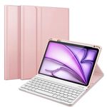 Fintie Keyboard Case for iPad Air 11-inch M2 (2024), iPad Air 5th Generation (2022) / iPad Air 4th Gen 10.9" - Soft TPU Back Cover w/Magnetically Detachable Bluetooth Keyboard, Black (Rose Gold)