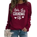 HHLLEOJK Womens Grandma Life Sweatshirt Love This Grandma Letter Printed Long Sleeve Crewneck Pullover Tops Grandmom Gift