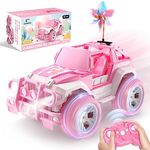 DEERC DE42 Pink RC Car, 2.4GHz Remote Control Truck for Kids Girls, W/Clip Windmill Toys, 80 mins Playtime, RC Monster Truck with Light, Auto Mode, RC Rock Crawler, All Terrain Pink Jeep Truck Gift