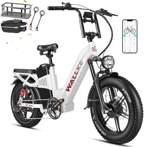 W Wallke Electric Bike for Adults, 48V 60Ah 3200W Peak Dual Motor Fast Long Range Ebike, 20 Inch Fat Tire Full Suspension Electric Bicycle 31/34MPH, Step Thru E-Bike APP Control, UL2849 Certified