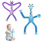 Toy Imagine Pack of 2 Telescopic Suction Cup Kids Travel Toys for Flight Pull String Toys for Babies for Boy Girls Robot Light Tube Toddlers Gift Unique Toys for Kids Pop Tube Kids (Giraffe)