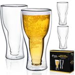 Dragon Glassware Beer Glasses - 13.5 oz Clear Double Wall Insulated Beer Glass Set of 4 - Upside Down Design - Holds One Full Beer Bottle - Freezer Beer Glasses for Beer Lovers