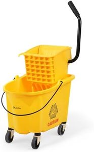 PLASTIC PRINCE Commercial Mop Bucket with Wringer on Wheels, Heavy Duty Industrial Mop Bucket and Wringer, Side-Press Bucket with Wringer Set for Home Office Restaurant Business, 35-Quart - Yellow