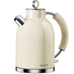 ASCOT Kettle Electric, Cordless-Fast-Boil, Stainless Steel Filter Kettles Tea Heater & Hot Water Boiler, 1.5L, 2200W, Automatic Shutoff, Boil-Dry Protection Kettle (Beige)