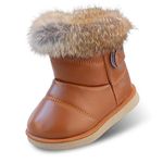 Youecci Toddler Girls Winter Snow Boots Kids Leather Waterproof Booties Outdoor Fur Lined Warm Ankle Boots for Baby Brown 7.5 UK Child